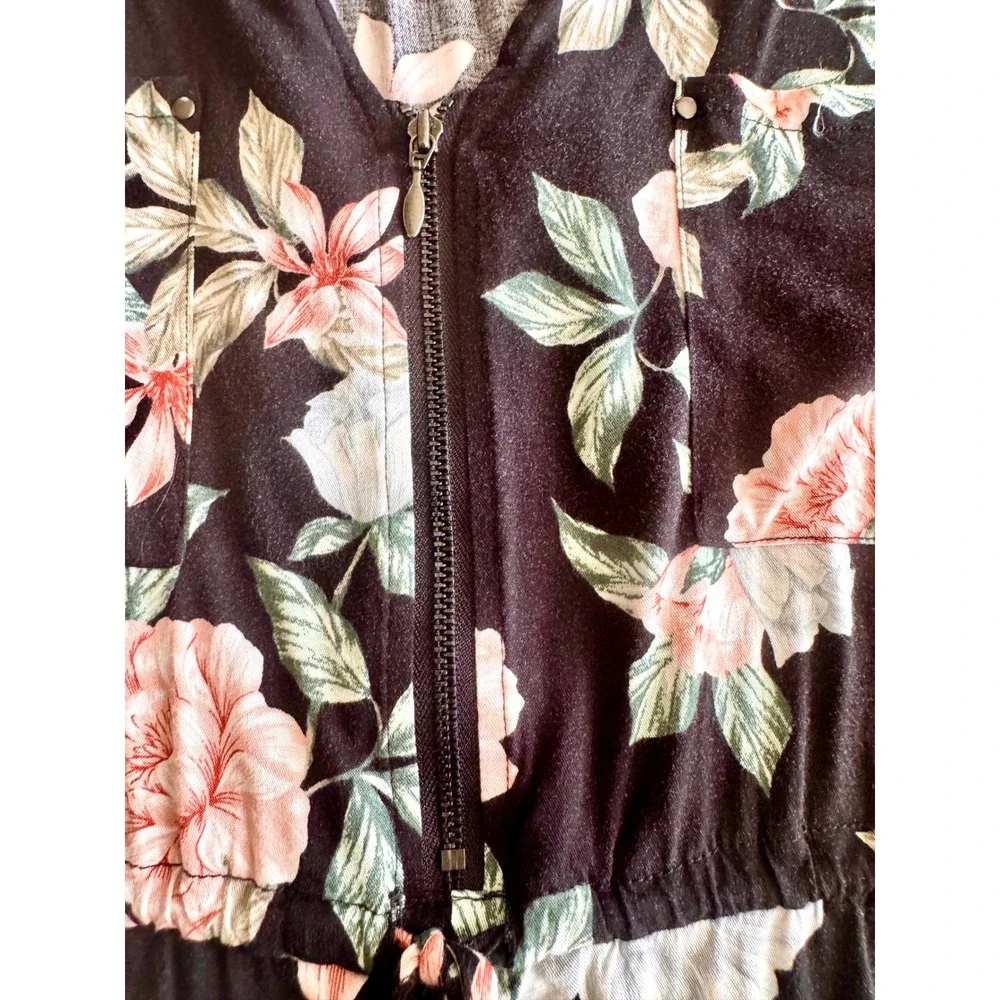 Torrid Floral Mini Dress‎ Womens 1 Black Pink Sleeveless Zip Pocket Cottagecore
